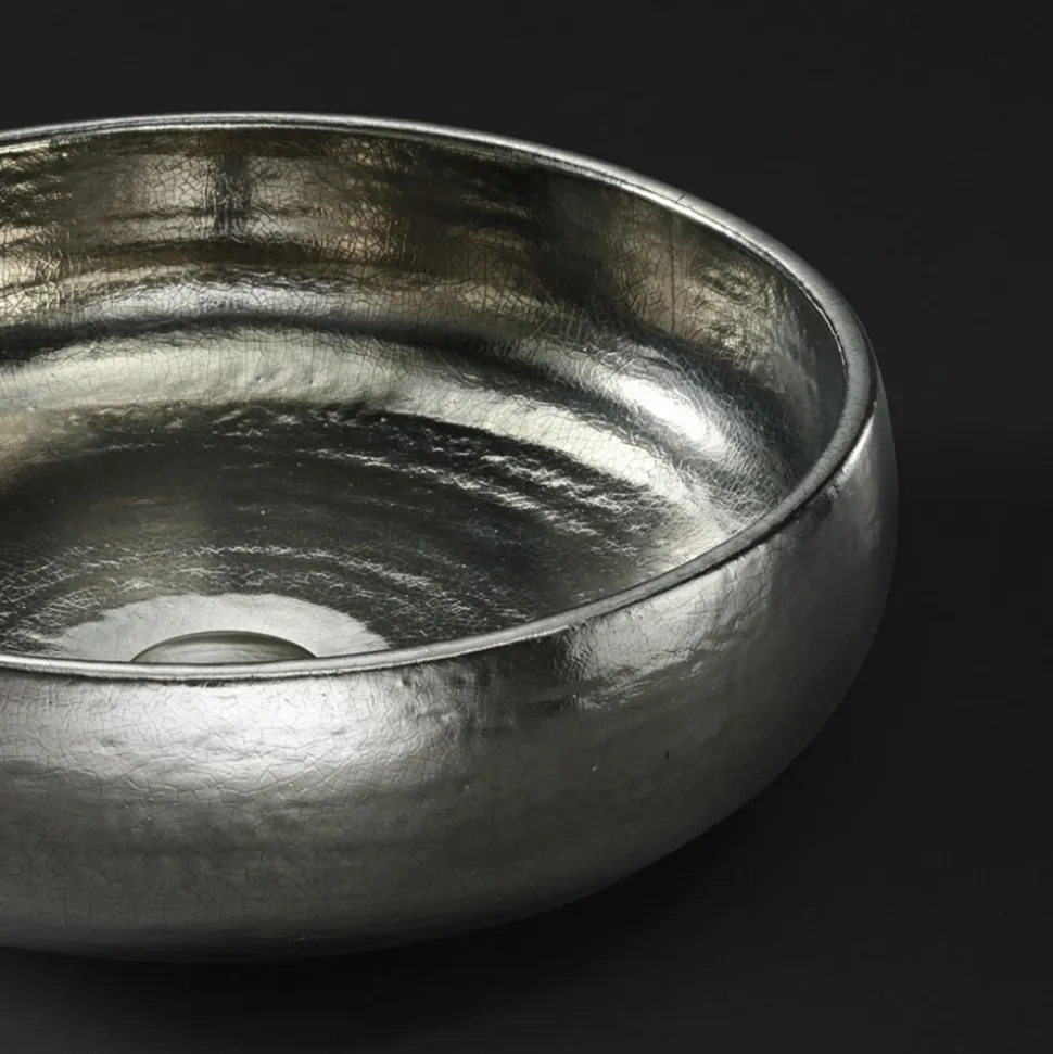 Lavabo da Appoggio in Raku Clay Finitura Platino Made in Italy - Ribano