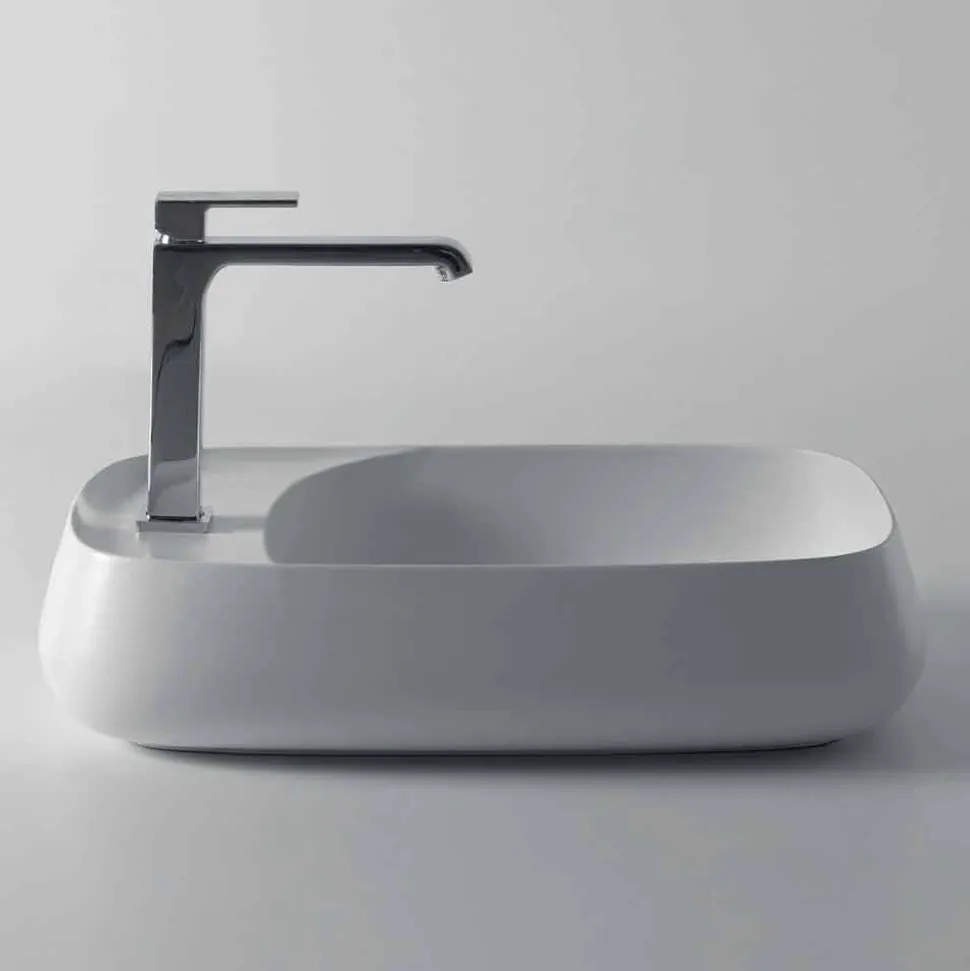 Lavabo da appoggio moderno in ceramica L 60cm fatto in Italia, Gaiola