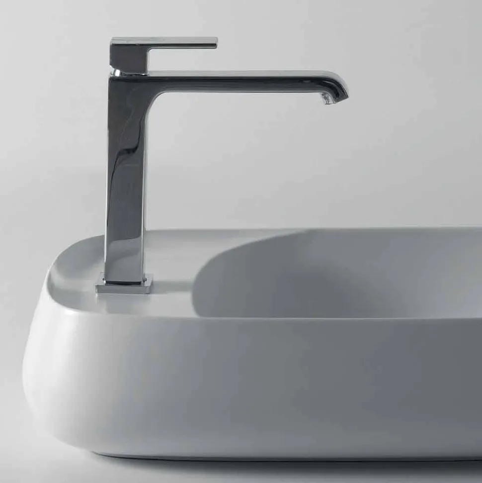 Lavabo da appoggio moderno in ceramica L 60cm fatto in Italia, Gaiola