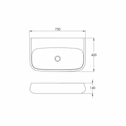Lavabo da appoggio moderno in ceramica L 75cm fatto in Italia, Gais