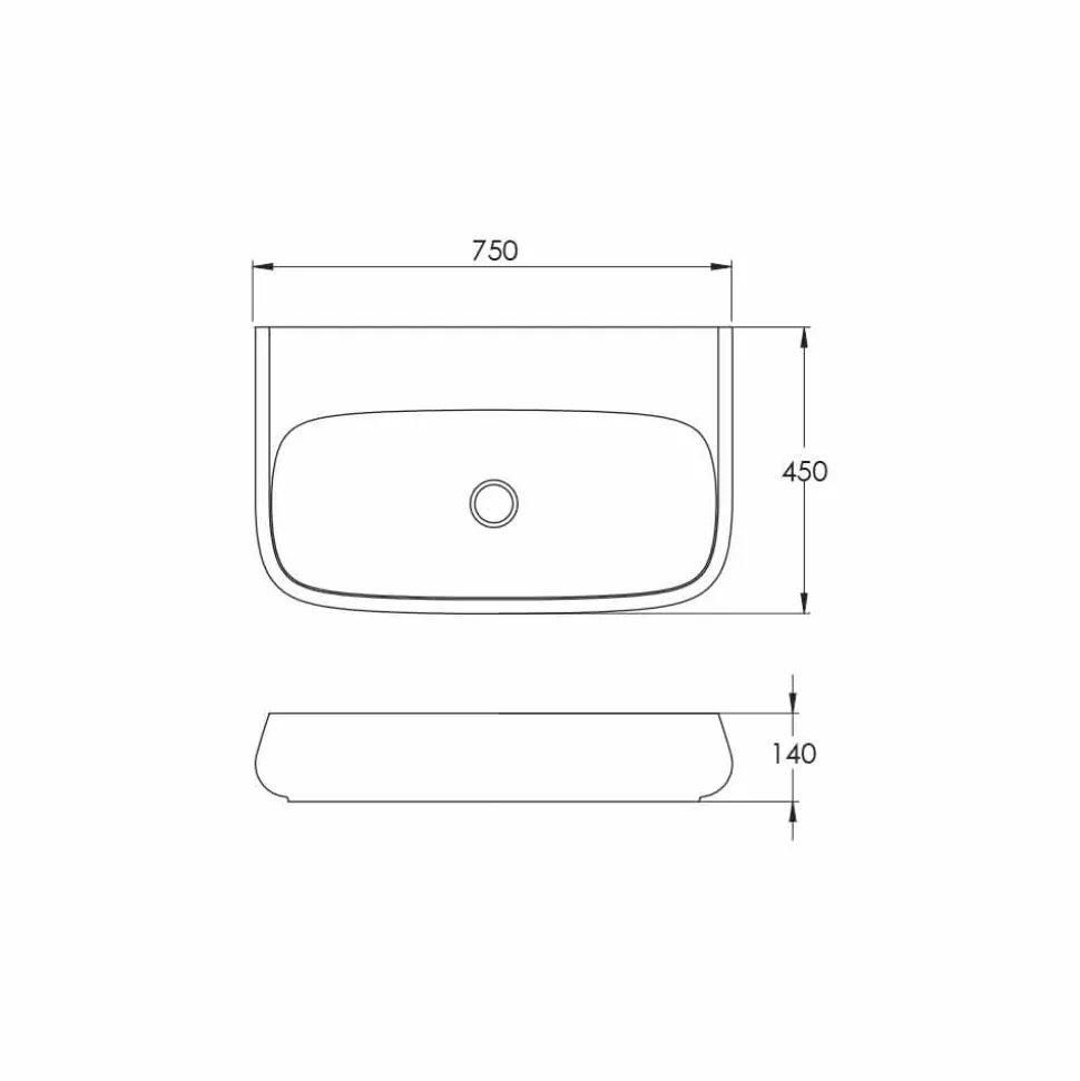 Lavabo da appoggio moderno in ceramica L 75cm fatto in Italia, Gais