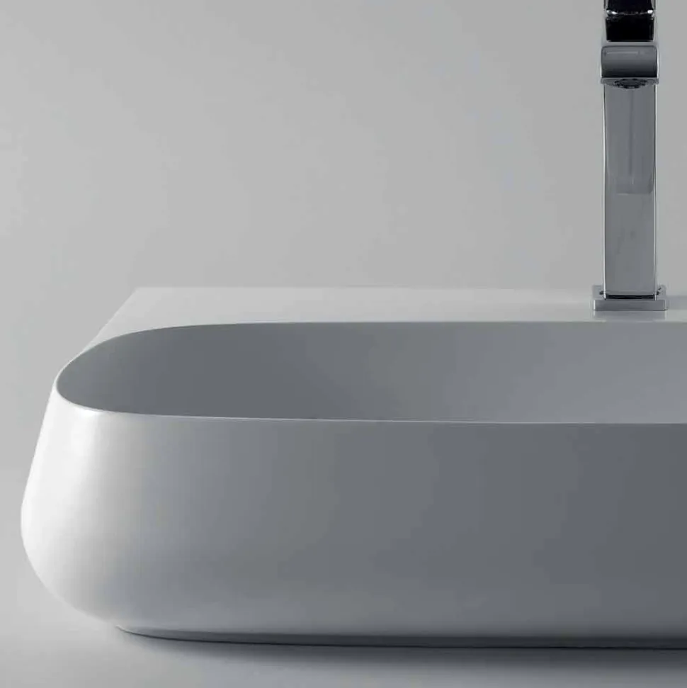 Lavabo da appoggio moderno in ceramica L 75cm fatto in Italia, Gais