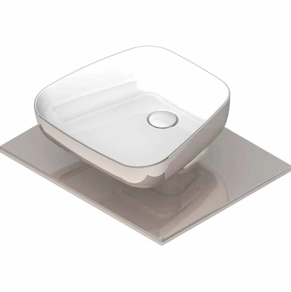 Lavabo da appoggio moderno in ceramica realizzato in Italia, Reale
