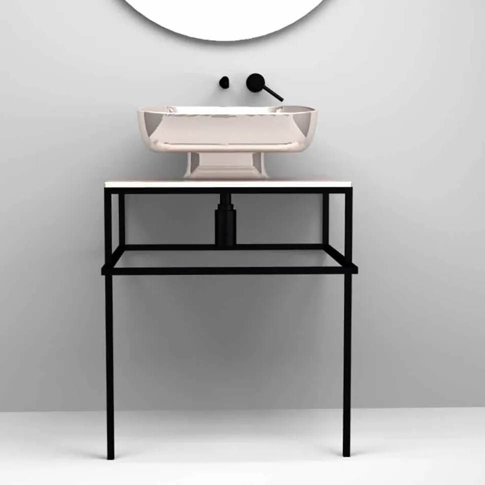 Lavabo da appoggio moderno in ceramica realizzato in Italia, Reale