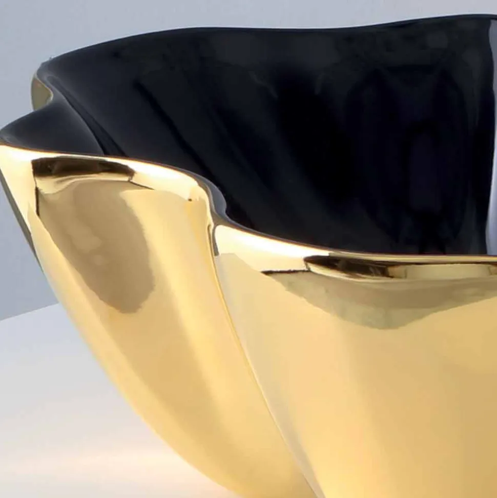 Lavabo da appoggio moderno in ceramica oro e nero fatto in Italia Cubo