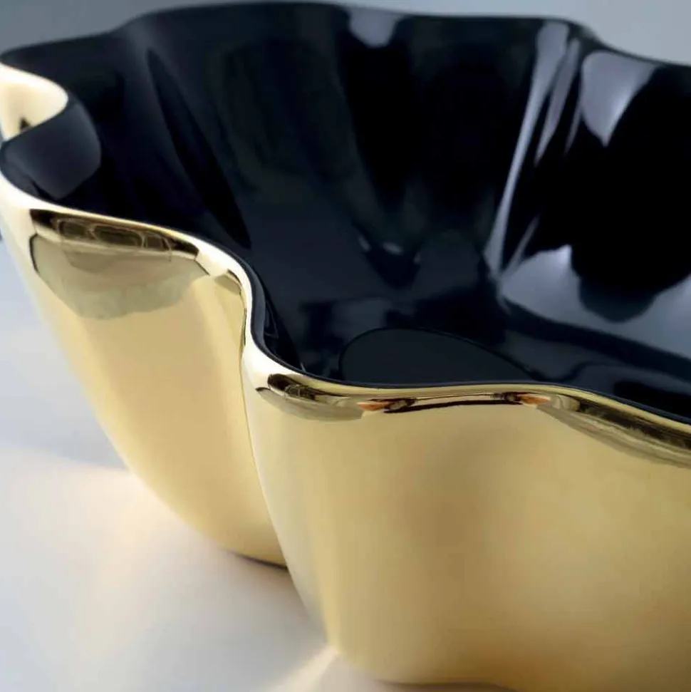 Lavabo da appoggio moderno in ceramica oro e nero fatto in Italia Cubo