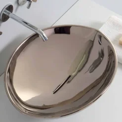 Lavabo da appoggio moderno in ceramica platino made in Italy Animals