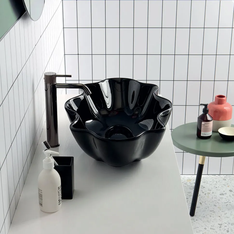 Lavabo da Appoggio Moderno in Ceramica Lucida L 65 cm Made in Italy - Cubo