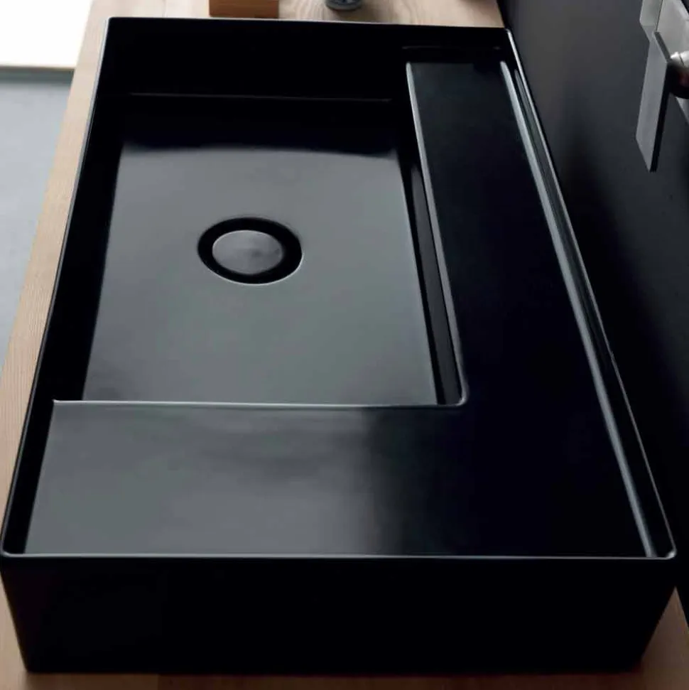 Lavabo da appoggio moderno in ceramica nera made in Italy