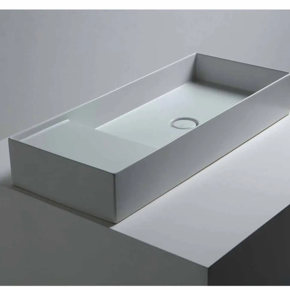Lavabo da appoggio moderno in ceramica bianca o colorata Sun 85x37 cm