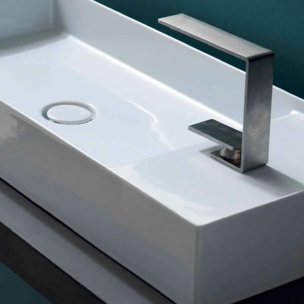 Lavabo da appoggio moderno in ceramica bianca o colorata Sun 85x37 cm
