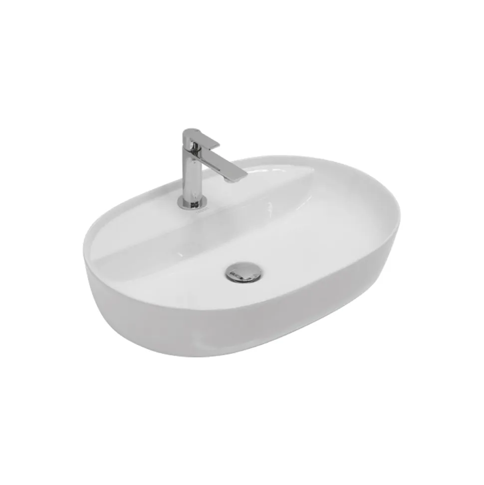 Lavabo da Appoggio Monoforo in Ceramica Lucida Design Moderno - Papavero