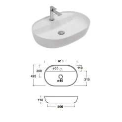Lavabo da Appoggio Monoforo in Ceramica Lucida Design Moderno - Papavero