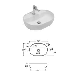 Lavabo da Appoggio Monoforo in Ceramica Lucida Design Moderno - Papavero