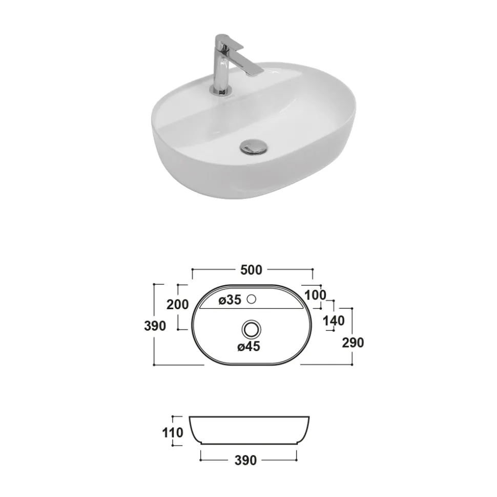 Lavabo da Appoggio Monoforo in Ceramica Lucida Design Moderno - Papavero