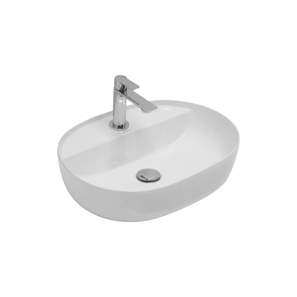 Lavabo da Appoggio Monoforo in Ceramica Lucida Design Moderno - Papavero