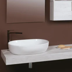 Lavabo da Appoggio Ovale in Ceramica Bianca dal Design Moderno - Papavero