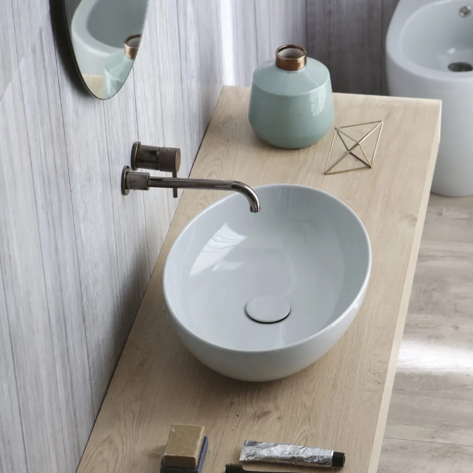 Lavabo da Appoggio Ovale in Ceramica Lucida L 50 cm Made in Italy - Ferry