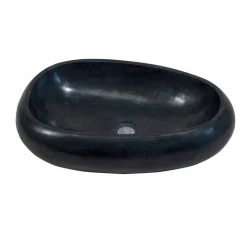 Lavabo da Appoggio Ovale in Marmo Nero Waka, sfumature naturali