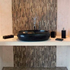 Lavabo da Appoggio Ovale  in Marmo Nero Waka, sfumature naturali