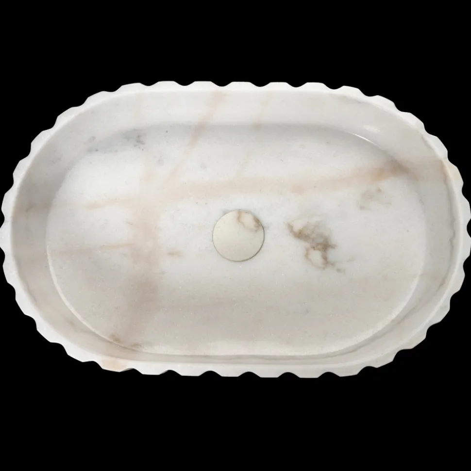 Lavabo da Appoggio Ovale per il Bagno Realizzato in Marmo Bianco - Cunzite