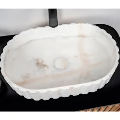 Lavabo da Appoggio Ovale per il Bagno Realizzato in Marmo Bianco - Cunzite