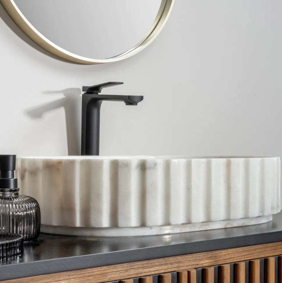 Lavabo da Appoggio Ovale per il Bagno Realizzato in Marmo Bianco - Cunzite