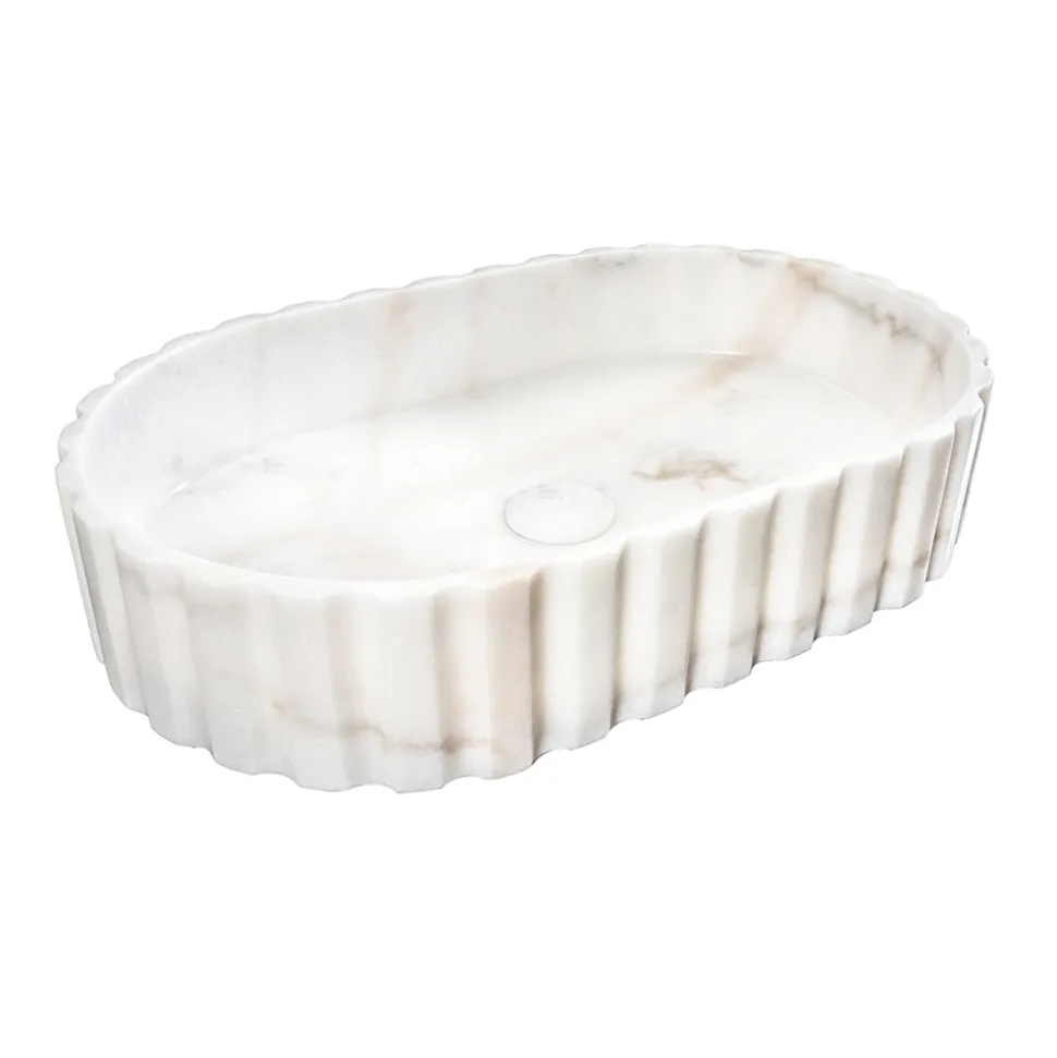 Lavabo da Appoggio Ovale per il Bagno Realizzato in Marmo Bianco - Cunzite