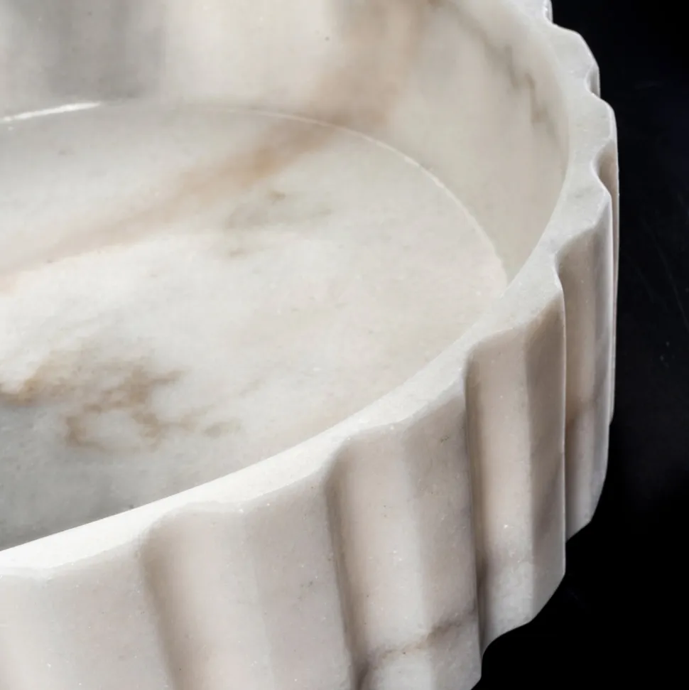 Lavabo da Appoggio Ovale per il Bagno Realizzato in Marmo Bianco - Cunzite