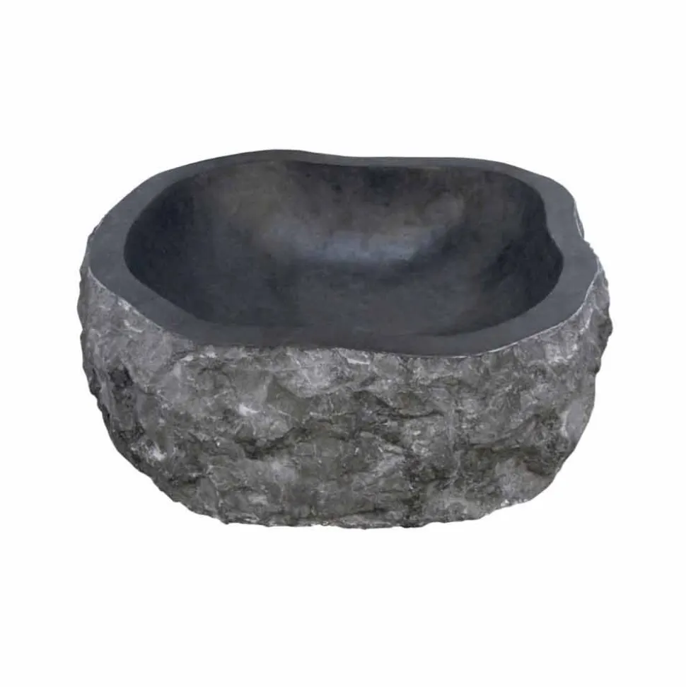 Lavabo da Appoggio Pezzo Unico in Marmo Nero Mumbai, non riproducibile in serie