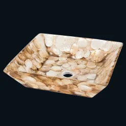 Lavabo da appoggio quadrato di design Akira, in resina artificiale