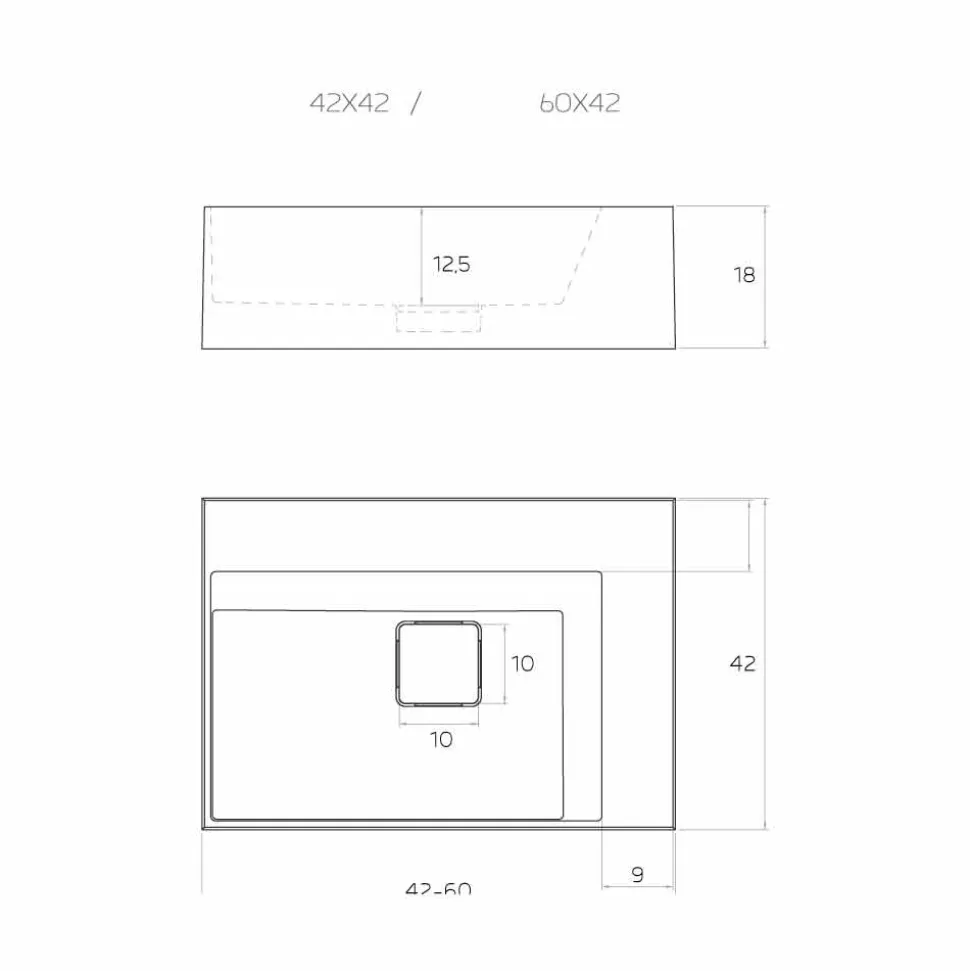 Lavabo da appoggio quadrato di moderno design fatto in Italia, Lavis