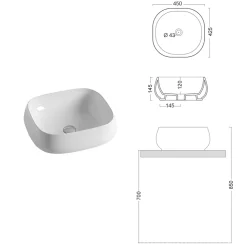 Lavabo da Appoggio Quadrato in Ceramica Bianca dal Design Moderno - Papavero