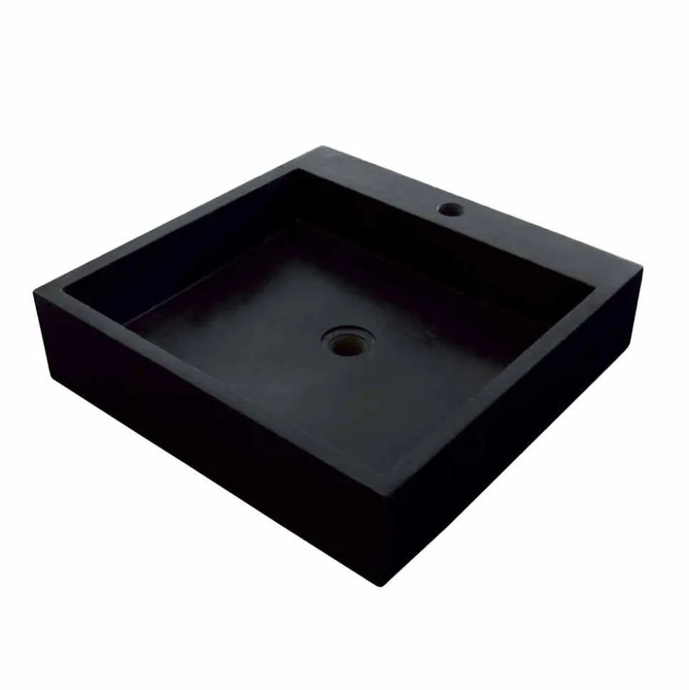 Lavabo da Appoggio quadrato in Basalto Nero Ban, realizzato in pietra naturale
