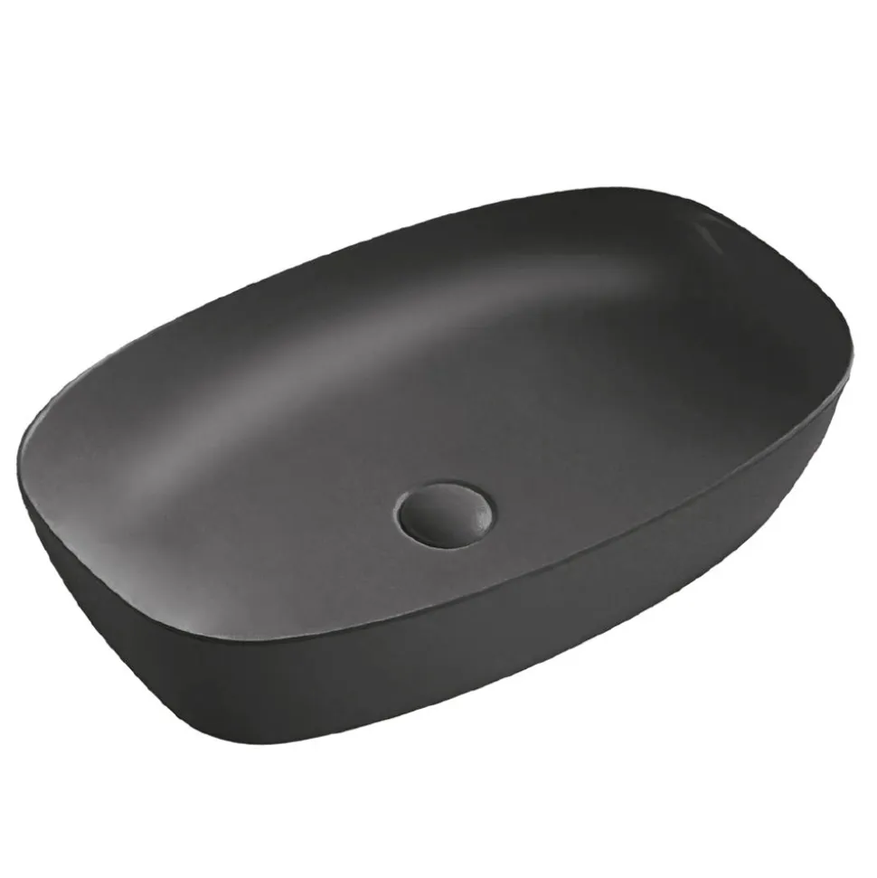 Lavabo da Appoggio Rettangolare in Ceramica Opaca Bianca e Nera - Aster