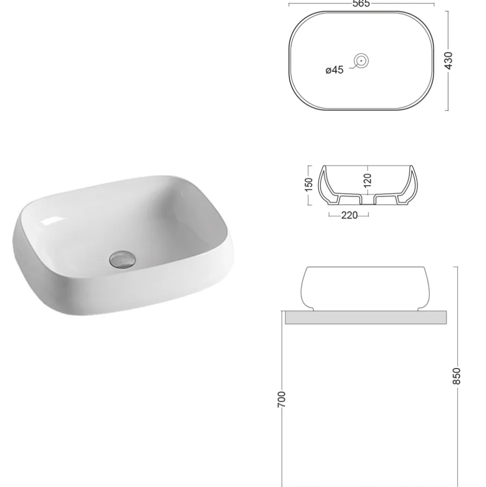 Lavabo da Appoggio Rettangolare in Ceramica dal Design Moderno - Papavero