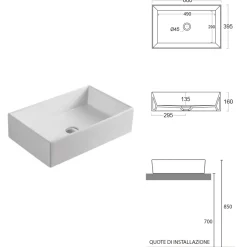 Lavabo da Appoggio Rettangolare in Ceramica dal Design Moderno - Papavero