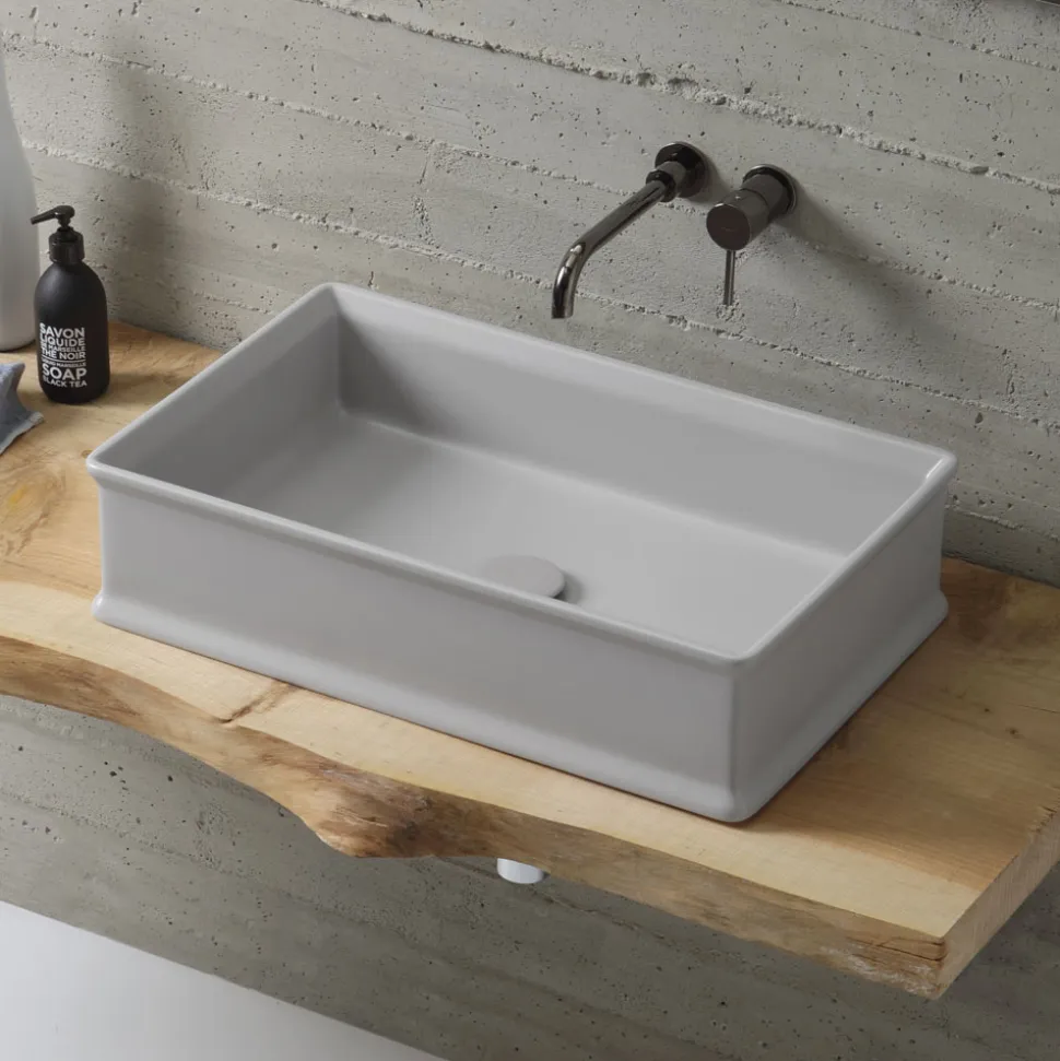 Lavabo da Appoggio Rettangolare in Ceramica Finitura Opaca L 62 cm - Debora