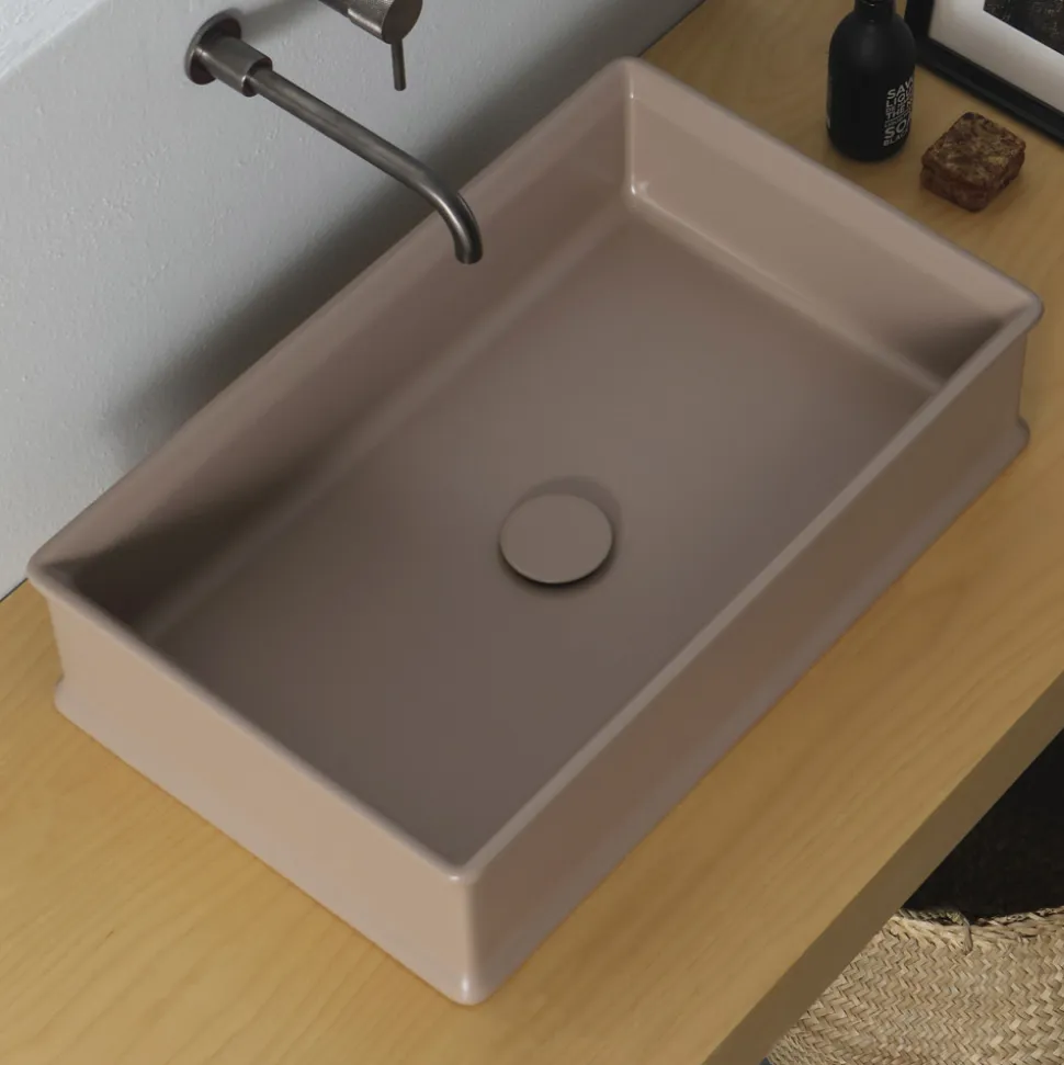 Lavabo da Appoggio Rettangolare in Ceramica Finitura Opaca L 62 cm - Debora