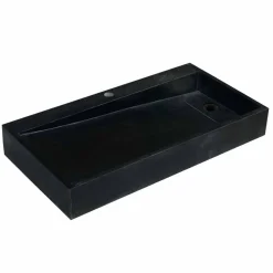 Lavabo da Appoggio rettangolare in Basalto Nero Chao, design naturale