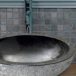 Lavabo da Appoggio rotondo in Pietra Naturale Nera Pai