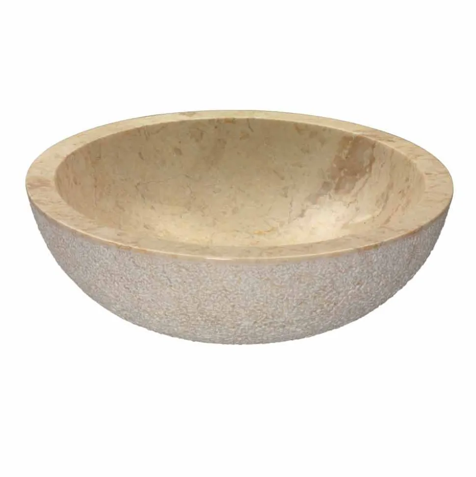 Lavabo da Appoggio rotondo in Pietra Naturale Beige esterno Grezzo Pai