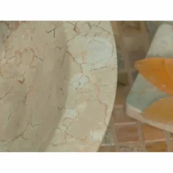 Lavabo da Appoggio rotondo in Pietra Naturale Beige esterno Grezzo Pai