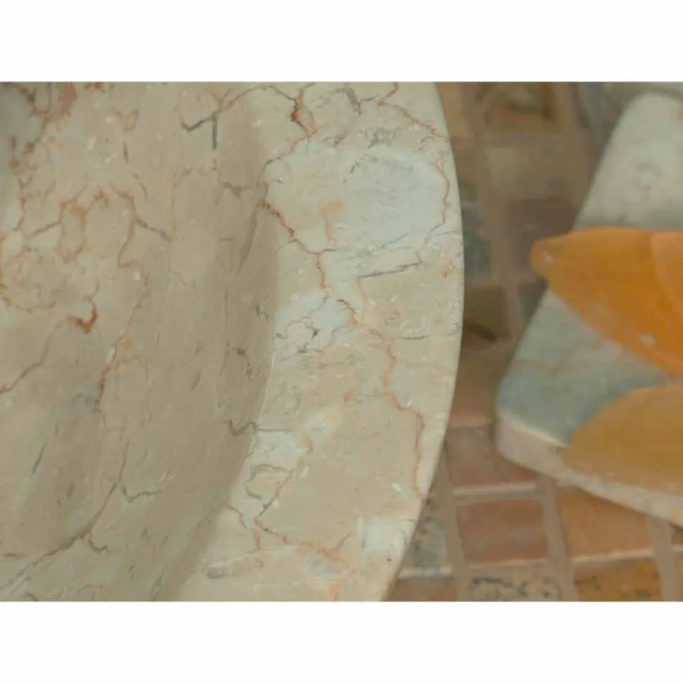 Lavabo da Appoggio rotondo in Pietra Naturale Beige esterno Grezzo Pai