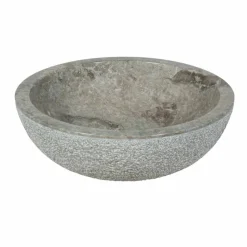 Lavabo da Appoggio rotondo in Pietra Naturale Grigia esterno Grezzo Pai