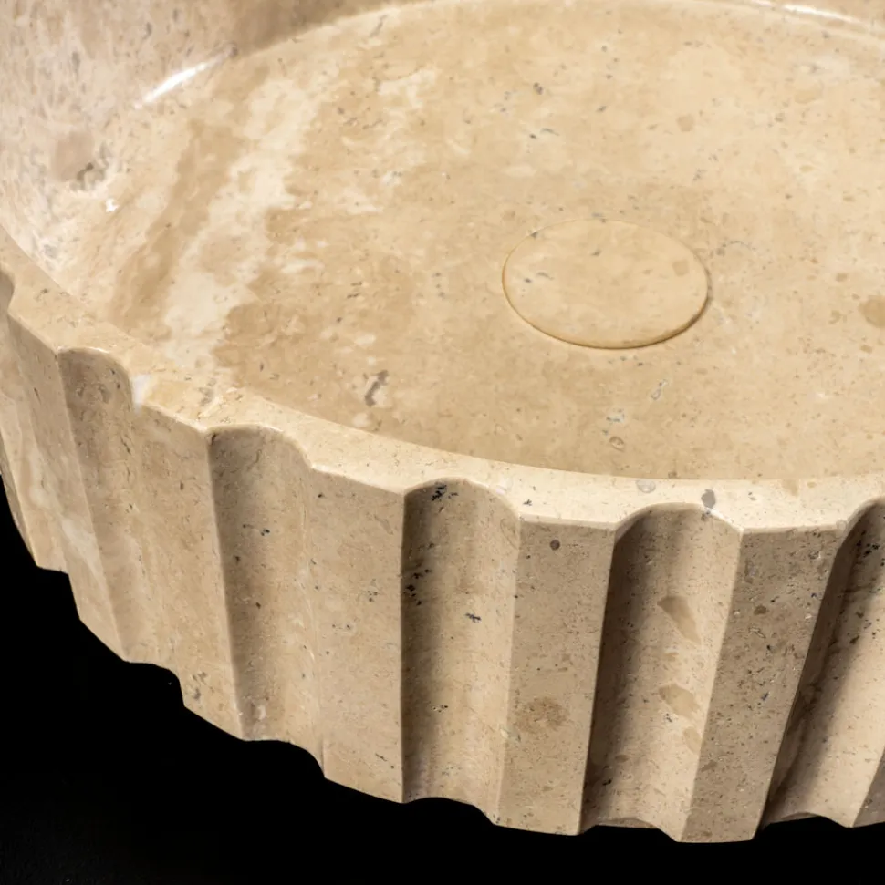 Lavabo da Appoggio Rotondo Realizzato in Marmo Travertino - Cattleya