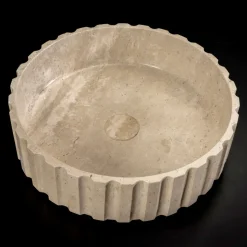 Lavabo da Appoggio Rotondo Realizzato in Marmo Travertino - Cattleya