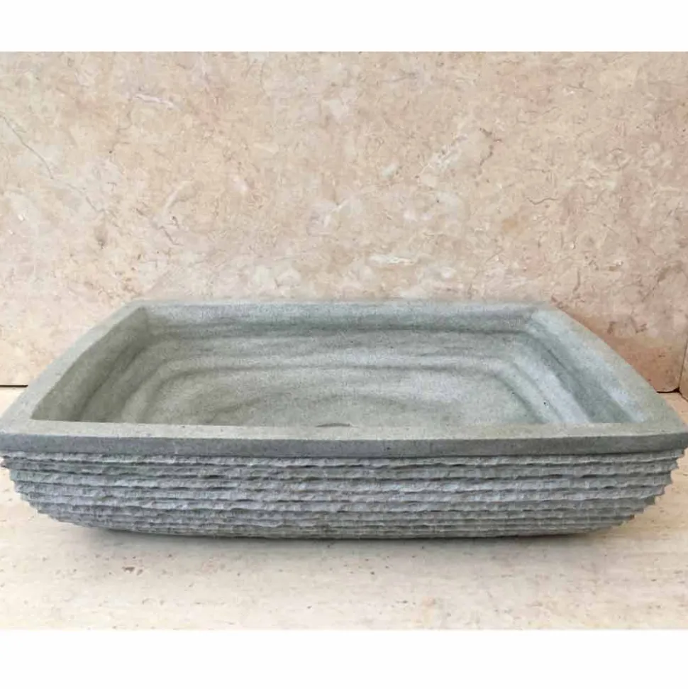 Lavabo da appoggio verde di design per bagno Hilda, in pietra naturale