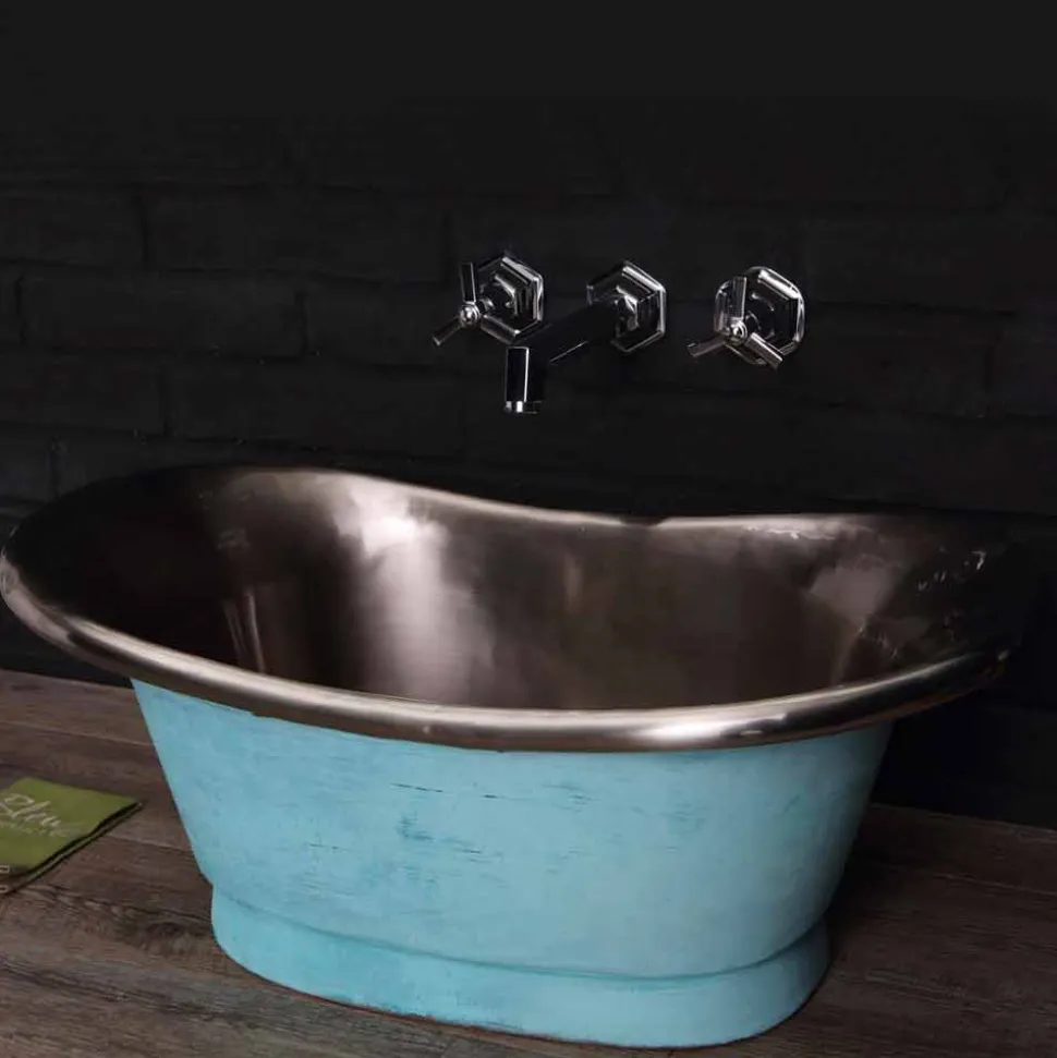 Lavabo da appoggio vintage con finitura in nickel satinato e verderame Calla