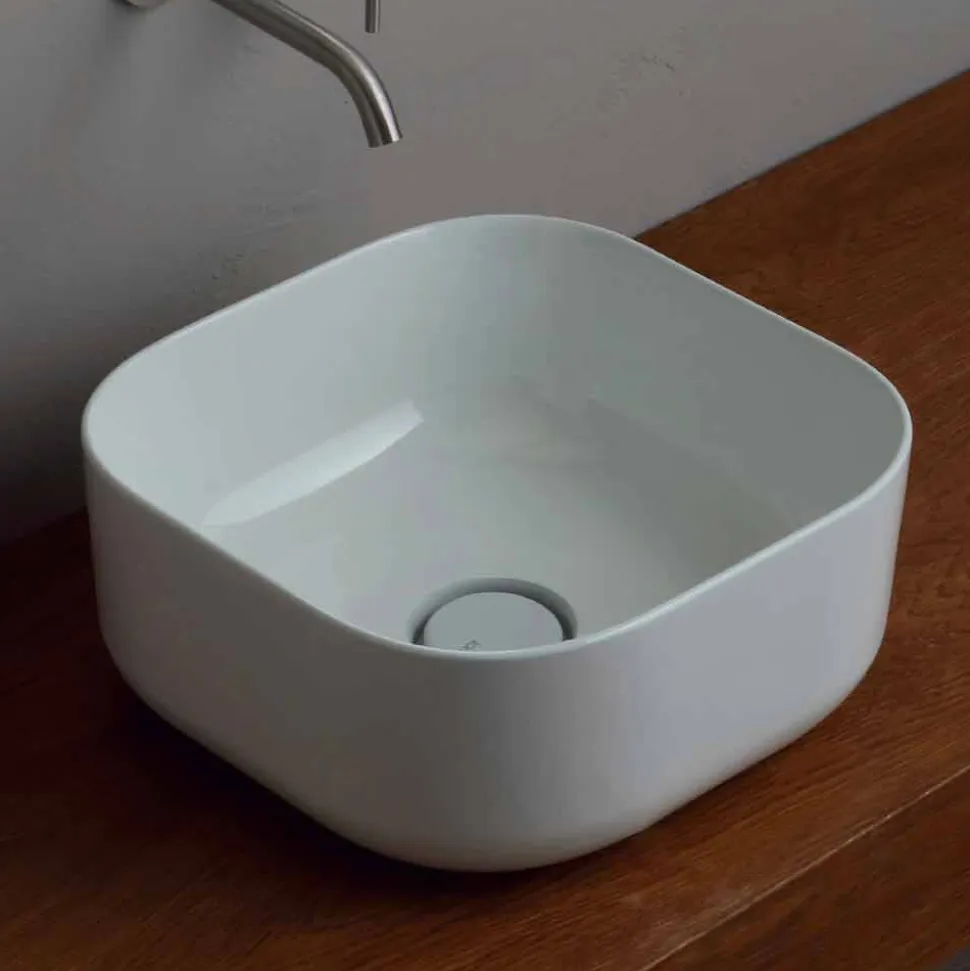 Lavabo da appoggio 37x37cm in ceramica made Italy Star, design moderno